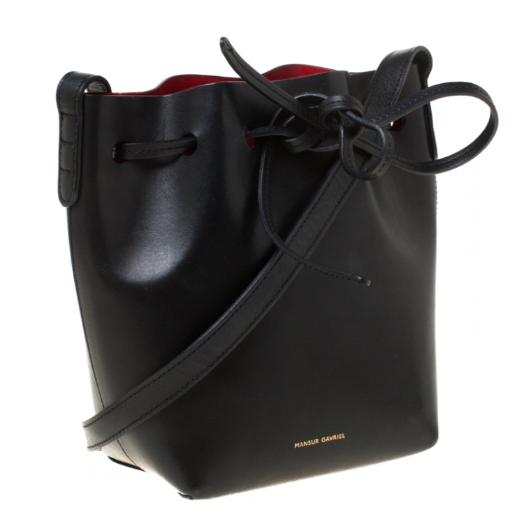 Pre Owned Mansur Gavriel Black Leather Mini Bucket Bag