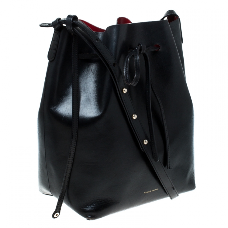 Pre Owned Mansur Gavriel Black Leather Bucket Bag 