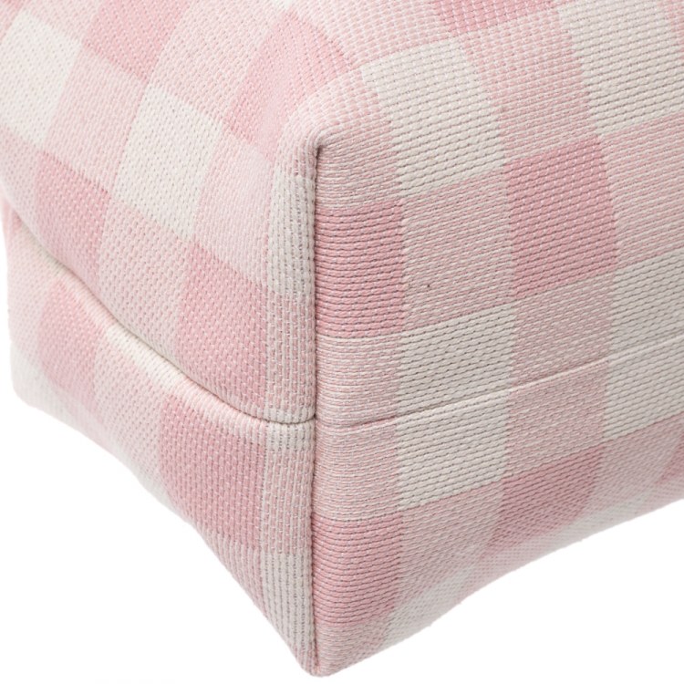 Pre Owned Mansur Gavriel Pink/White Checkered Canvas Elegant Frame Bag