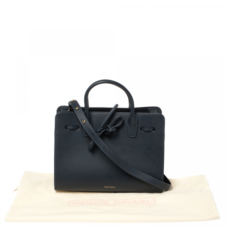 Pre Owned Mansur Gavriel Navy Blue Leather Sun Tote