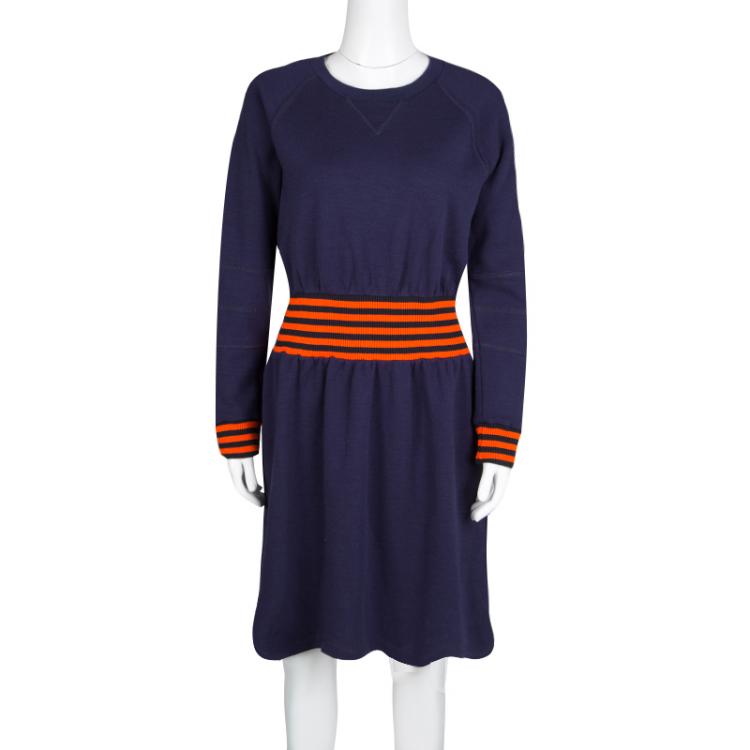 Pre Owned Marc By Marc Jacobs Navy Blue Saddle Sleeve Sweatshirt Dress M