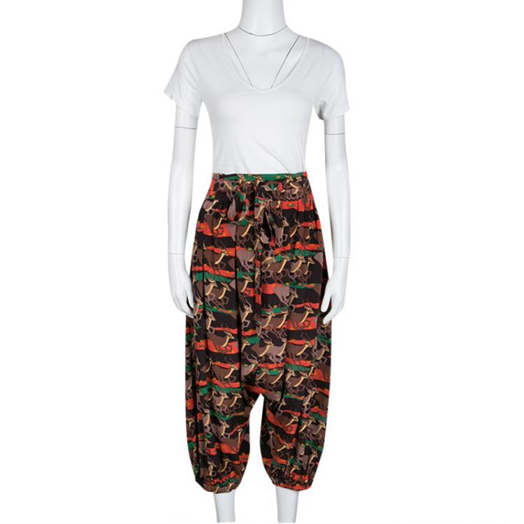 Pre Owned Marc By Marc Jacobs Special Edition Deer Printed Silk Drop Crotch Belted Pants M