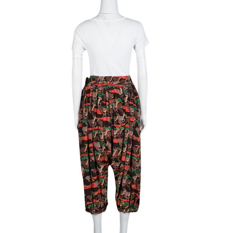 Pre Owned Marc By Marc Jacobs Special Edition Deer Printed Silk Drop Crotch Belted Pants M