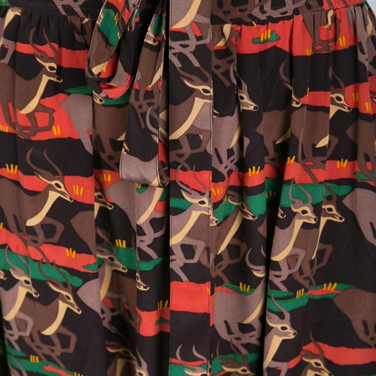 Pre Owned Marc By Marc Jacobs Special Edition Deer Printed Silk Drop Crotch Belted Pants M