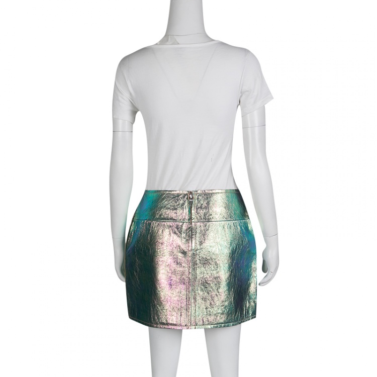 Pre Owned Marc by Marc Jacobs Metallic Iridescent Leather Mini Skirt S