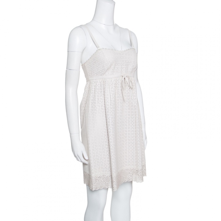 Pre Owned Marc by Marc Jacobs Beige Perforated Lambskin Leather Baby Doll Dress S