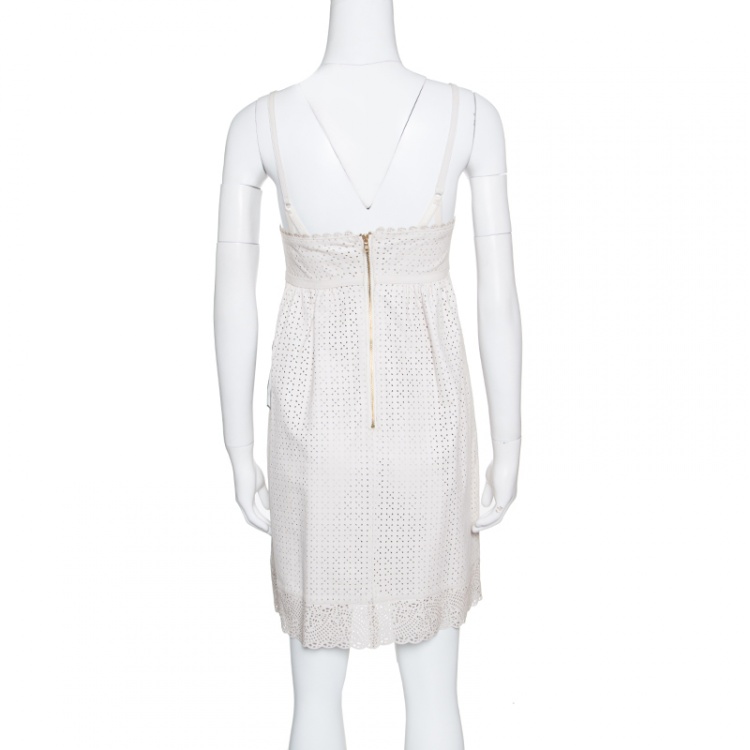 Pre Owned Marc by Marc Jacobs Beige Perforated Lambskin Leather Baby Doll Dress S