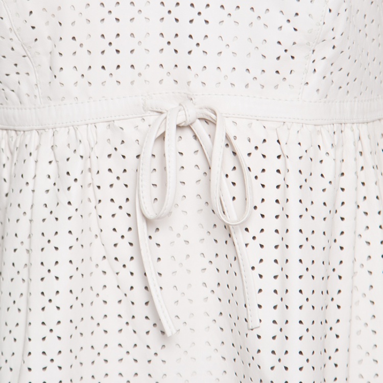 Pre Owned Marc by Marc Jacobs Beige Perforated Lambskin Leather Baby Doll Dress S