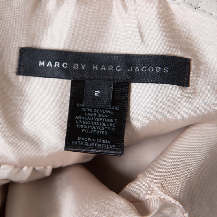 Pre Owned Marc by Marc Jacobs Beige Perforated Lambskin Leather Baby Doll Dress S