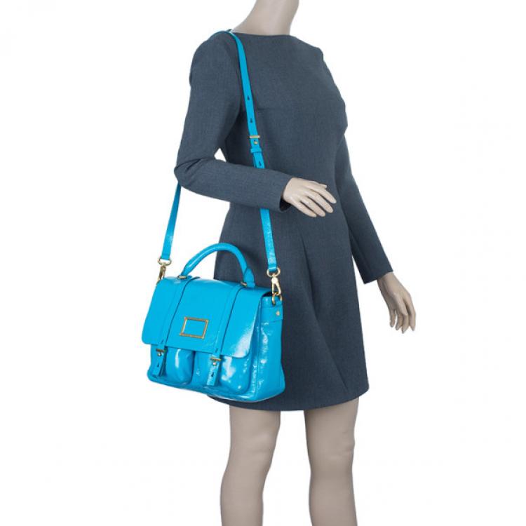 Pre Owned Marc by Marc Jacobs Turquoise Glazed Leather Small Werdie Satchel
