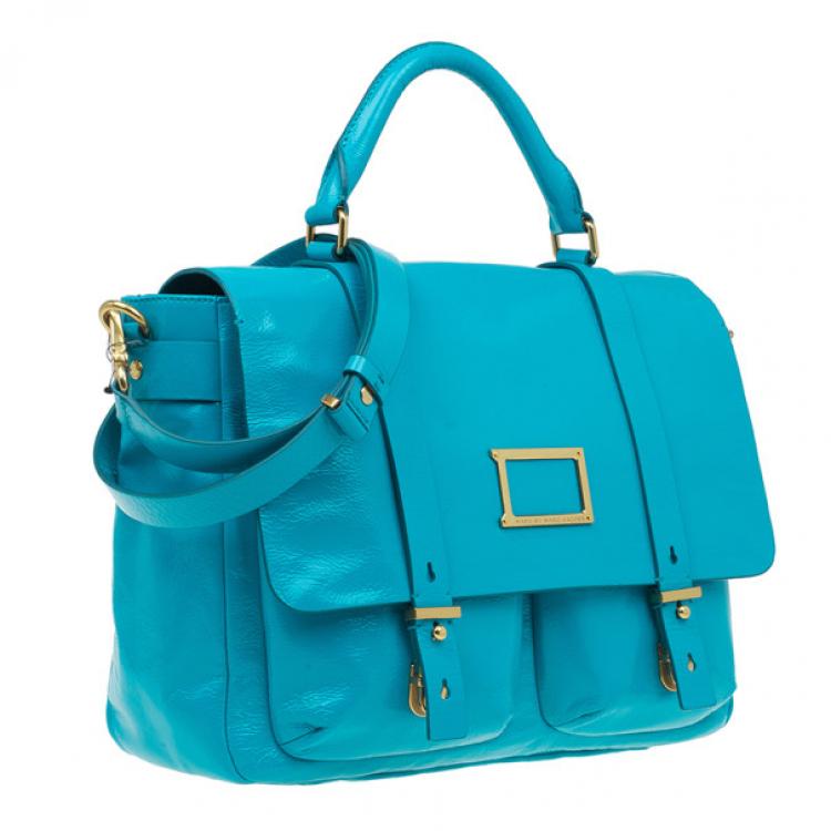 Pre Owned Marc by Marc Jacobs Turquoise Glazed Leather Small Werdie Satchel