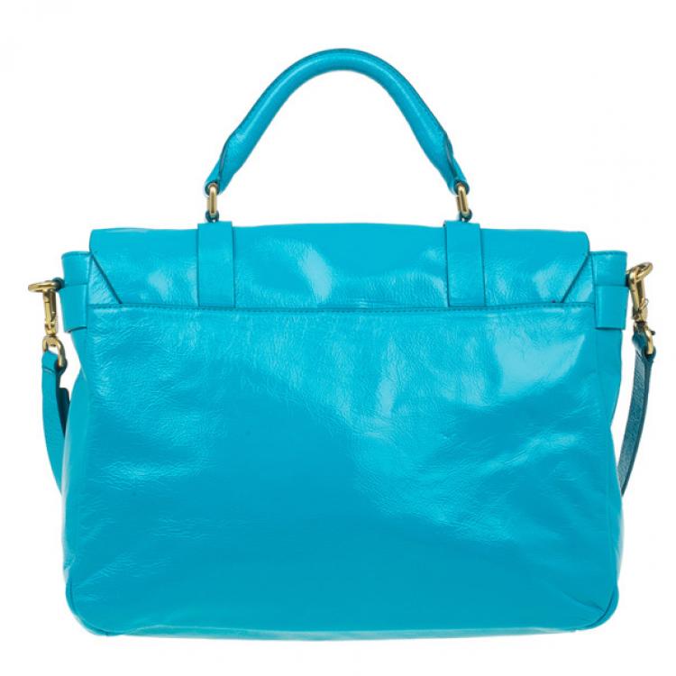 Pre Owned Marc by Marc Jacobs Turquoise Glazed Leather Small Werdie Satchel