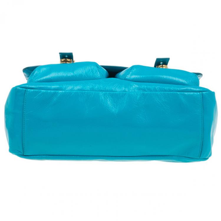 Pre Owned Marc by Marc Jacobs Turquoise Glazed Leather Small Werdie Satchel