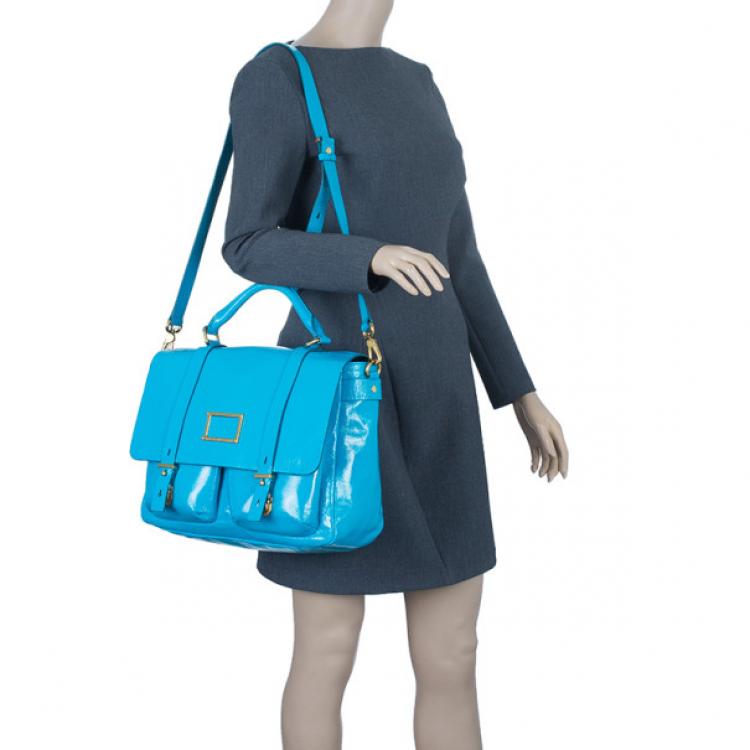 Pre Owned Marc by Marc Jacobs Turquoise Glazed Leather Large Top Handle Werdie Satchel