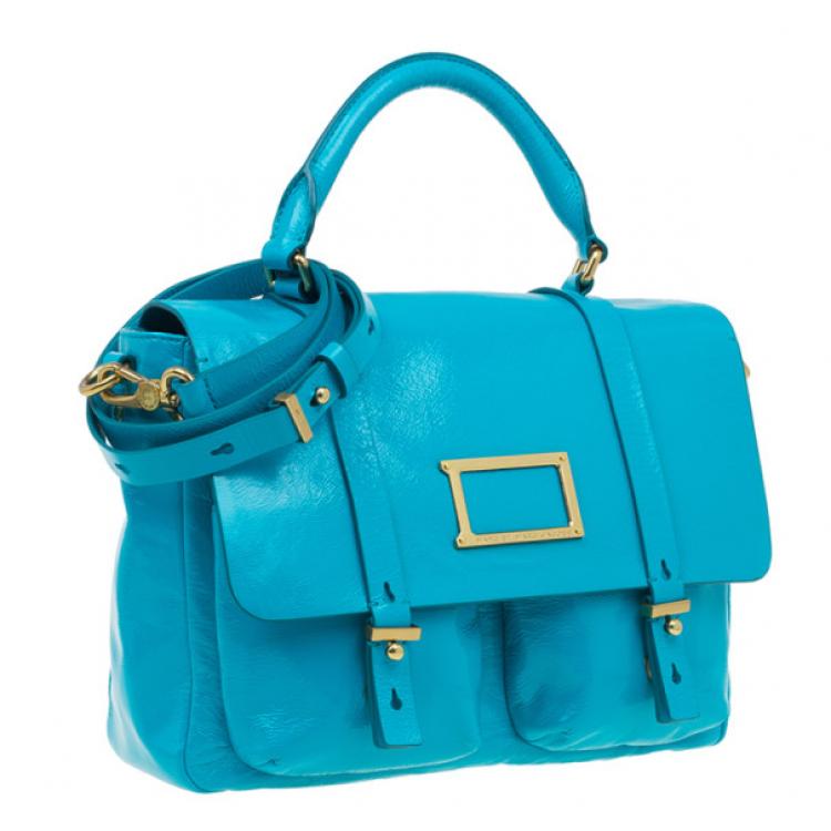 Pre Owned Marc by Marc Jacobs Turquoise Glazed Leather Large Top Handle Werdie Satchel