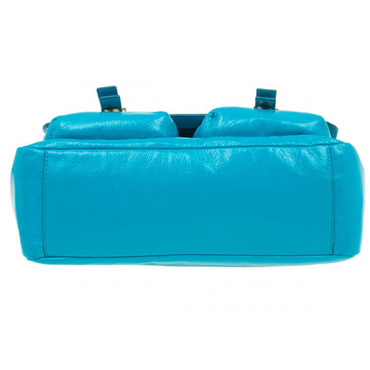 Pre Owned Marc by Marc Jacobs Turquoise Glazed Leather Large Top Handle Werdie Satchel