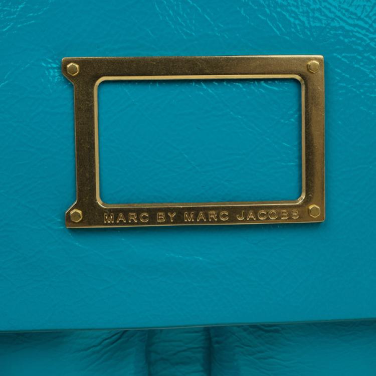 Pre Owned Marc by Marc Jacobs Turquoise Glazed Leather Large Top Handle Werdie Satchel