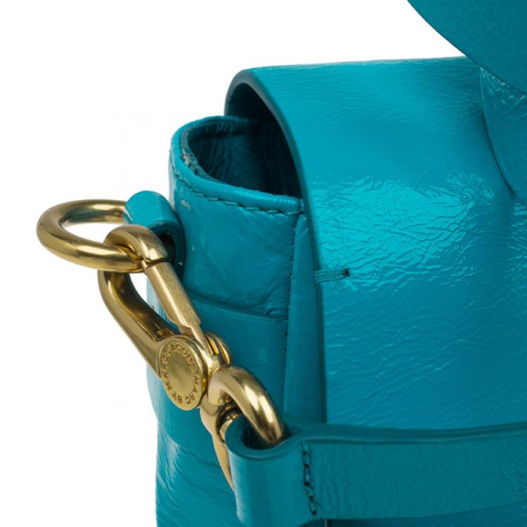 Pre Owned Marc by Marc Jacobs Turquoise Glazed Leather Large Top Handle Werdie Satchel