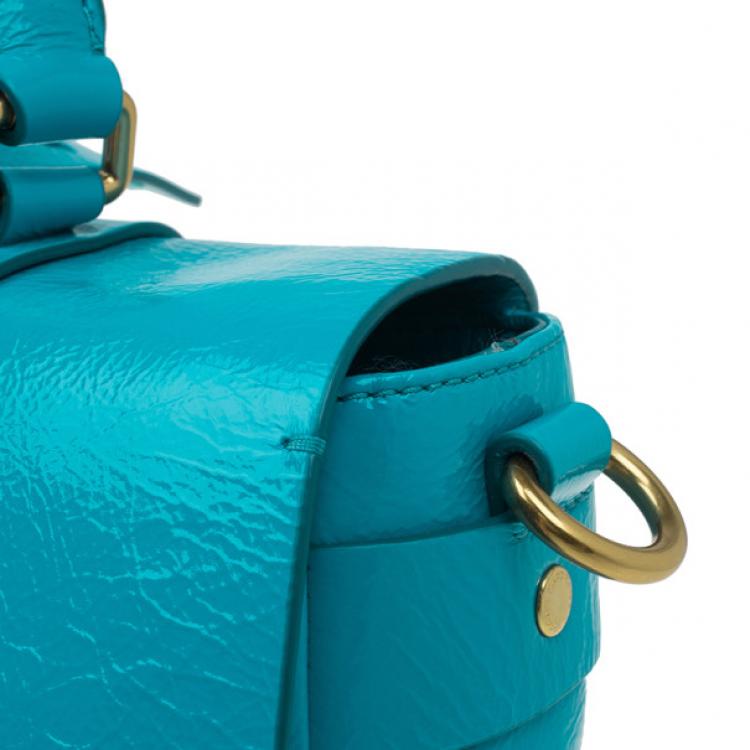 Pre Owned Marc by Marc Jacobs Turquoise Glazed Leather Large Top Handle Werdie Satchel