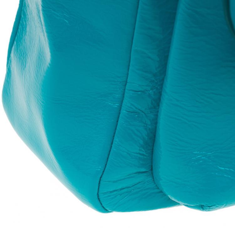 Pre Owned Marc by Marc Jacobs Turquoise Glazed Leather Large Top Handle Werdie Satchel