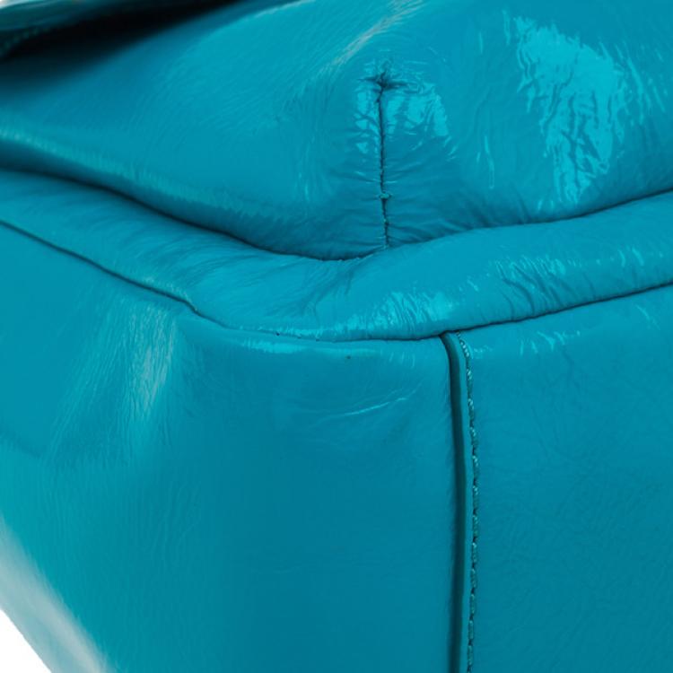 Pre Owned Marc by Marc Jacobs Turquoise Glazed Leather Large Top Handle Werdie Satchel