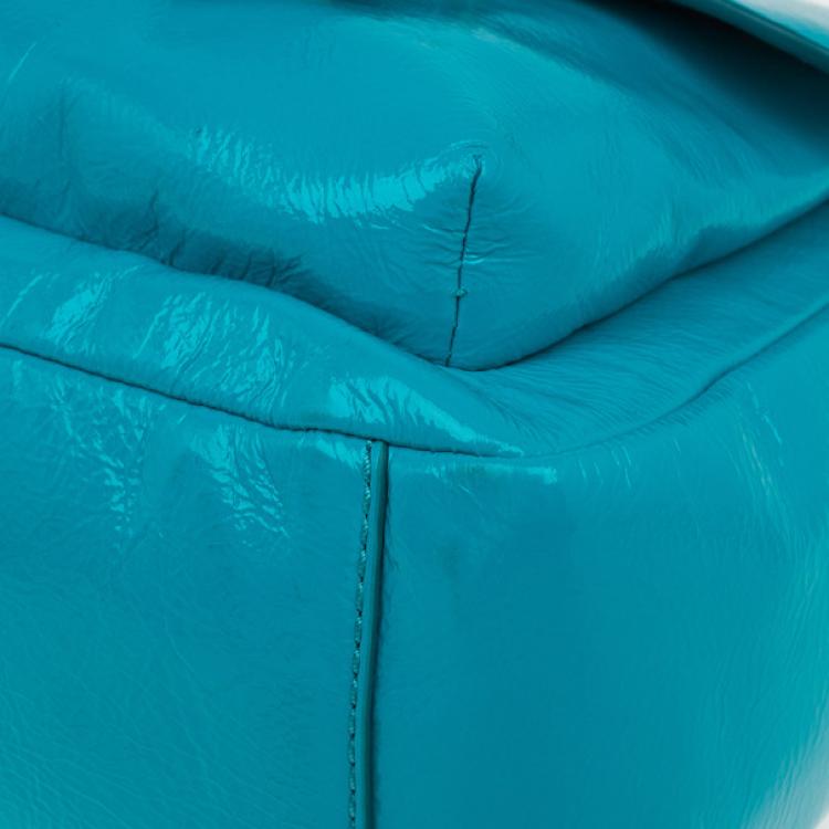 Pre Owned Marc by Marc Jacobs Turquoise Glazed Leather Large Top Handle Werdie Satchel
