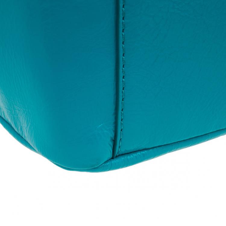 Pre Owned Marc by Marc Jacobs Turquoise Glazed Leather Large Top Handle Werdie Satchel