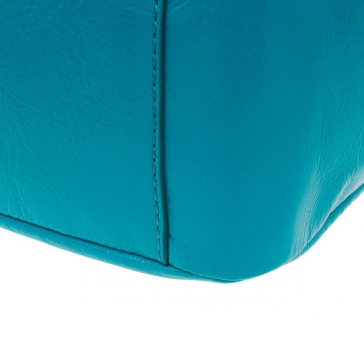 Pre Owned Marc by Marc Jacobs Turquoise Glazed Leather Large Top Handle Werdie Satchel