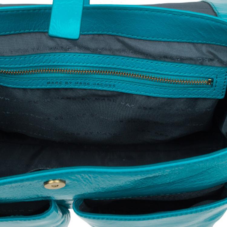 Pre Owned Marc by Marc Jacobs Turquoise Glazed Leather Large Top Handle Werdie Satchel
