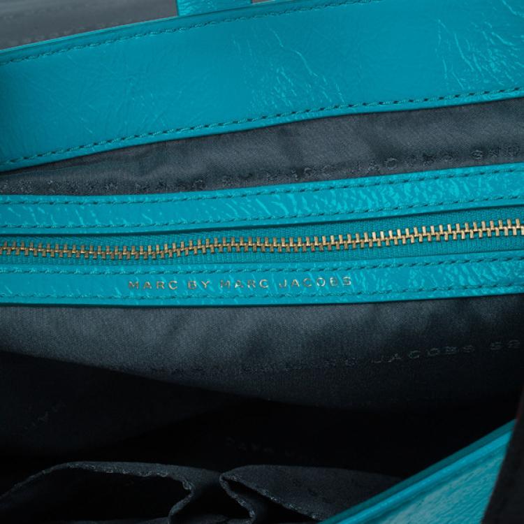 Pre Owned Marc by Marc Jacobs Turquoise Glazed Leather Large Top Handle Werdie Satchel
