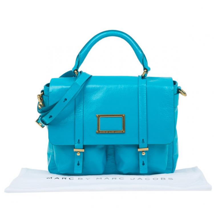 Pre Owned Marc by Marc Jacobs Turquoise Glazed Leather Large Top Handle Werdie Satchel