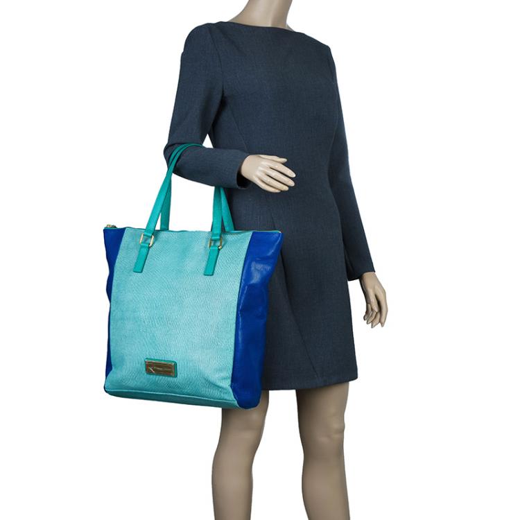 Pre Owned Marc by Marc Jacobs Green/Blue Lizard Stamp Leather Take Me Tote 