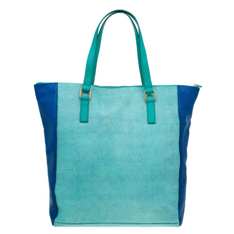 Pre Owned Marc by Marc Jacobs Green/Blue Lizard Stamp Leather Take Me Tote 