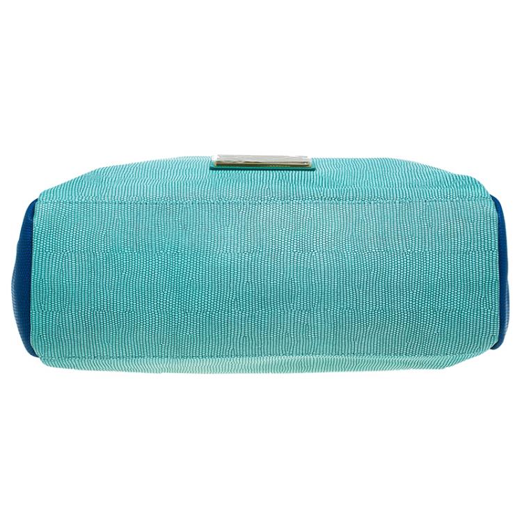 Pre Owned Marc by Marc Jacobs Green/Blue Lizard Stamp Leather Take Me Tote 