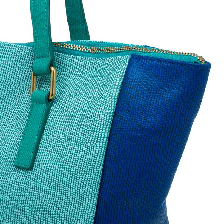 Pre Owned Marc by Marc Jacobs Green/Blue Lizard Stamp Leather Take Me Tote 