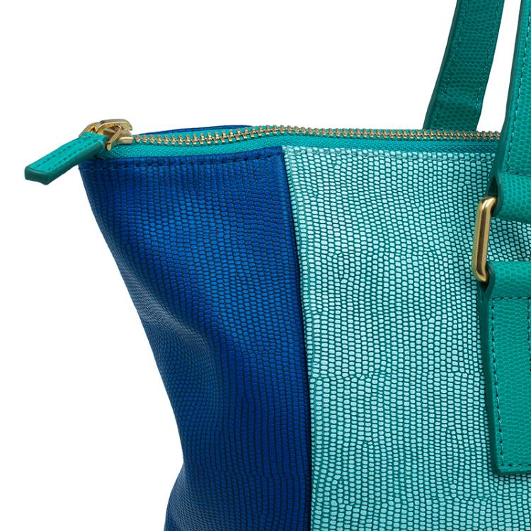 Pre Owned Marc by Marc Jacobs Green/Blue Lizard Stamp Leather Take Me Tote 