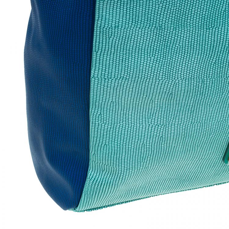 Pre Owned Marc by Marc Jacobs Green/Blue Lizard Stamp Leather Take Me Tote 
