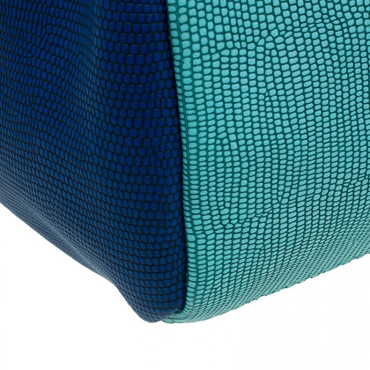 Pre Owned Marc by Marc Jacobs Green/Blue Lizard Stamp Leather Take Me Tote 