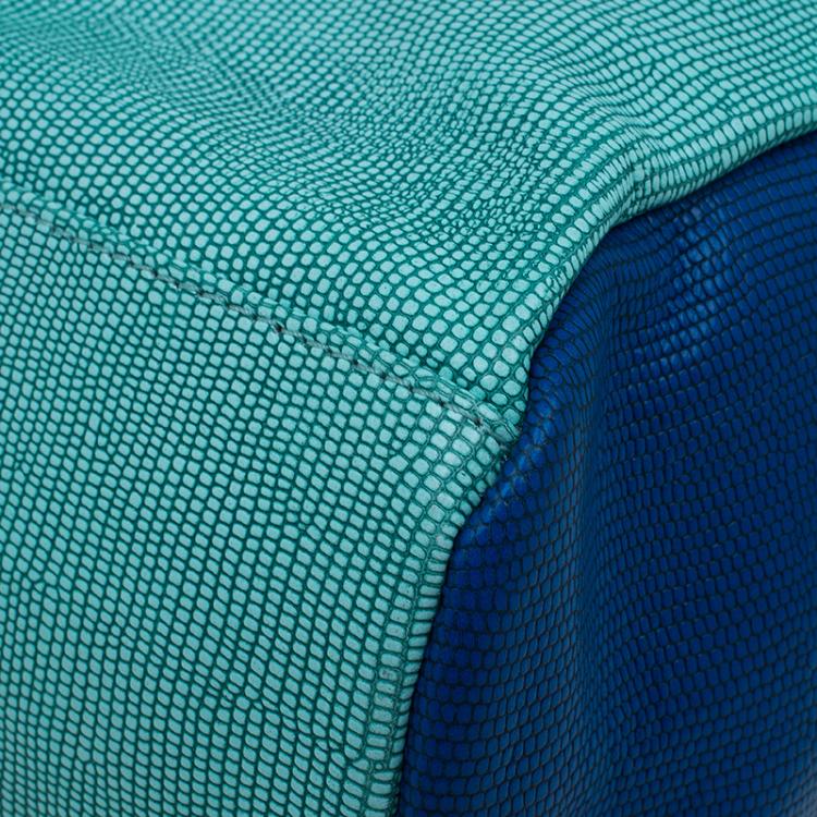 Pre Owned Marc by Marc Jacobs Green/Blue Lizard Stamp Leather Take Me Tote 