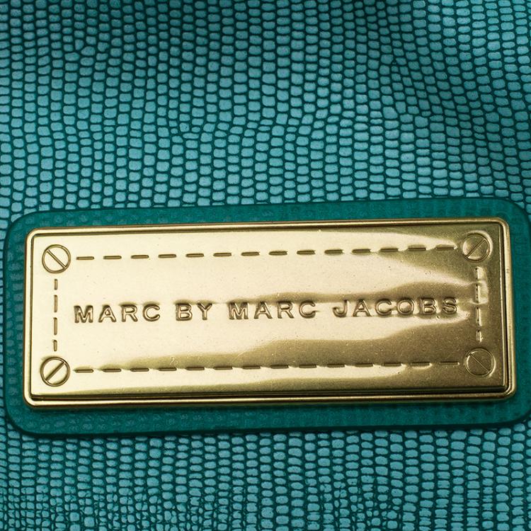Pre Owned Marc by Marc Jacobs Green/Blue Lizard Stamp Leather Take Me Tote 