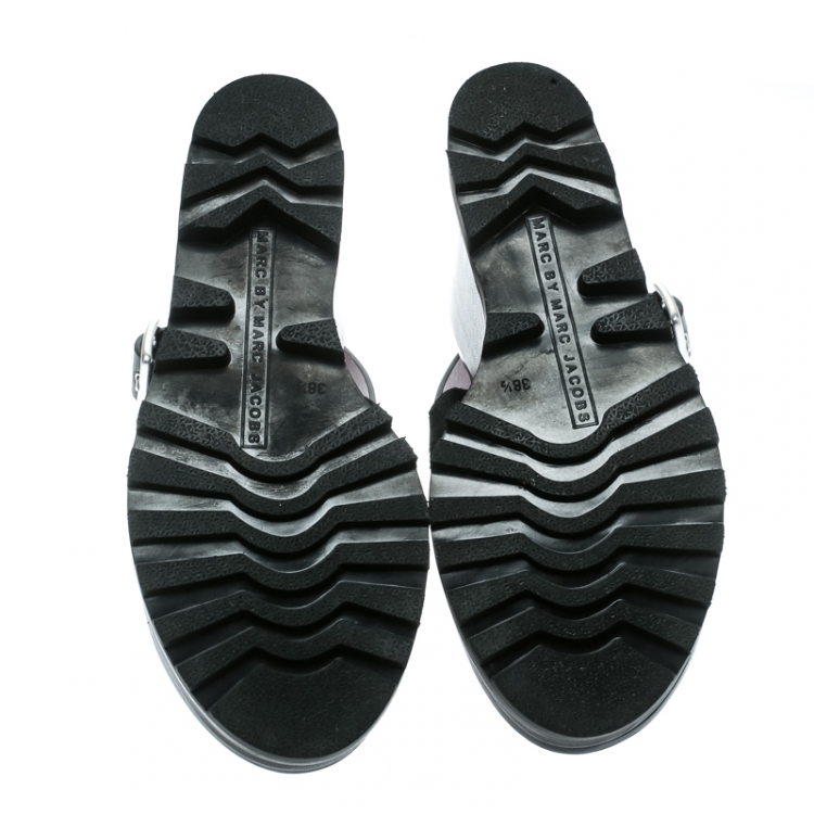 Pre Owned Marc by Marc Jacobs Black Pony Hair and Leather Irving Platform Wedge Sandals Size 38.5
