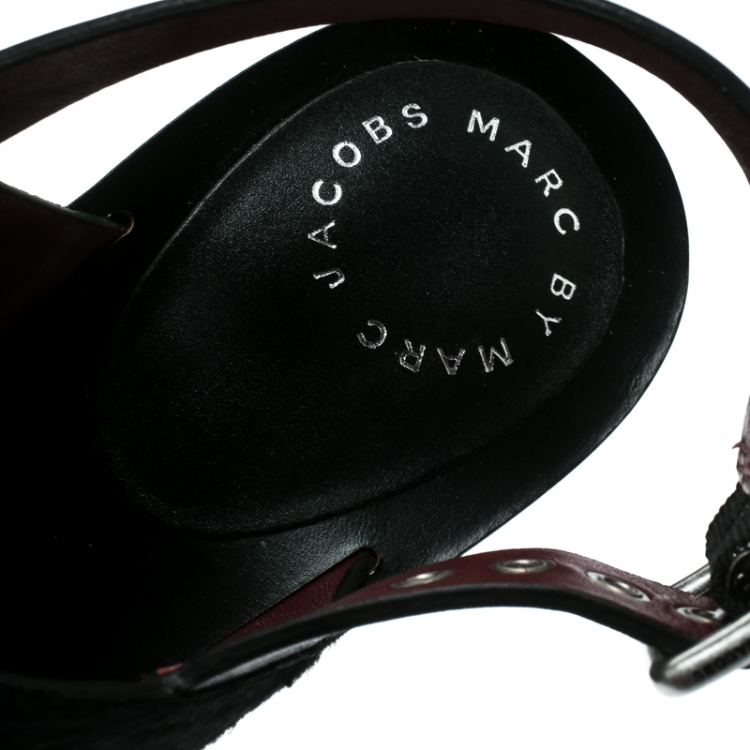 Pre Owned Marc by Marc Jacobs Black Pony Hair and Leather Irving Platform Wedge Sandals Size 38.5