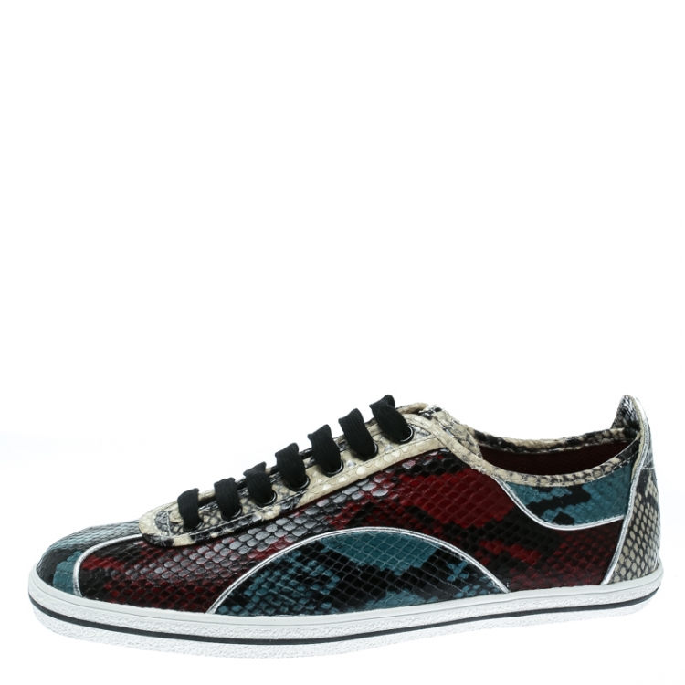 Pre Owned Marc by Marc Jacobs Red/Blue Python Embossed Leather Greenwich Retro Low Top Sneakers Size 37