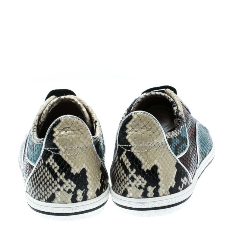 Pre Owned Marc by Marc Jacobs Red/Blue Python Embossed Leather Greenwich Retro Low Top Sneakers Size 37