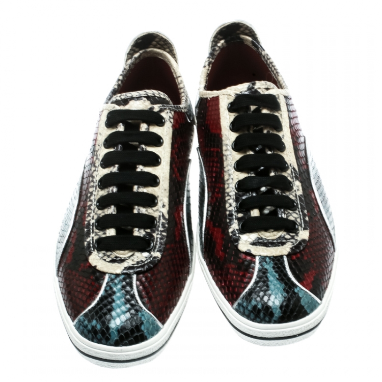 Pre Owned Marc by Marc Jacobs Red/Blue Python Embossed Leather Greenwich Retro Low Top Sneakers Size 37