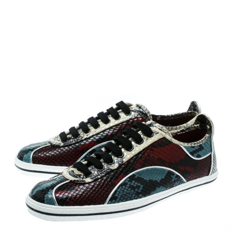 Pre Owned Marc by Marc Jacobs Red/Blue Python Embossed Leather Greenwich Retro Low Top Sneakers Size 37