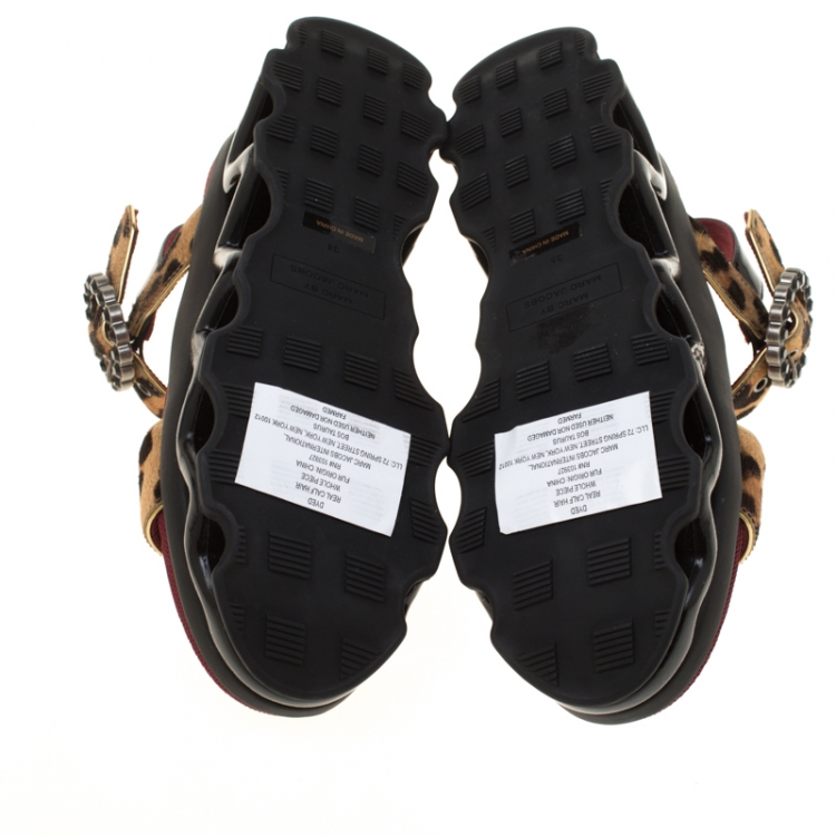 Pre Owned Marc by Marc Jacobs Beige Leopard Print Calf Hair Ninja Wave Platform Sandals Size 38