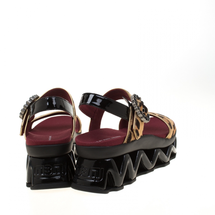 Pre Owned Marc by Marc Jacobs Beige Leopard Print Calf Hair Ninja Wave Platform Sandals Size 38