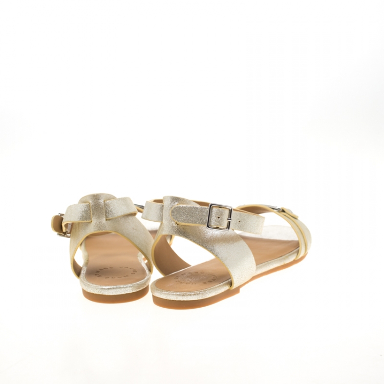 Pre Owned Marc by Marc Jacobs Silver Metallic Finish Leather Flat Sandals Size 37