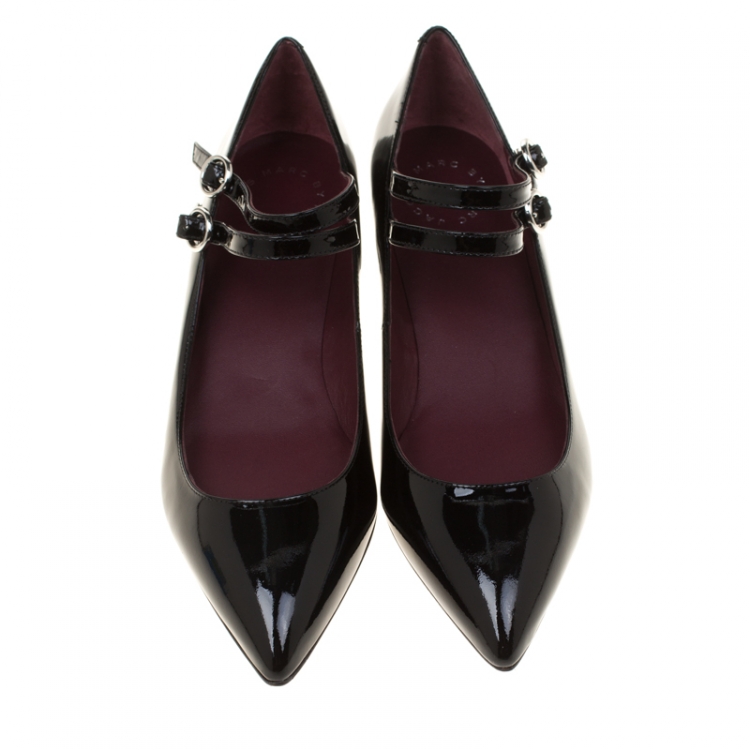 Pre Owned Marc by Marc Jacobs Black Patent Leather Sadie Pointed Toe Mary Jane Pumps Size 38